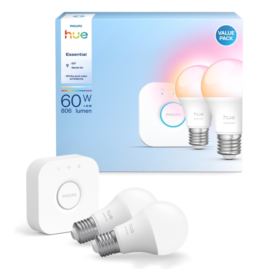 Startpaket Philips Hue White And Color Ambiance Essential 2xE27/8W/230V 2200-6500K + anslutningsenhet