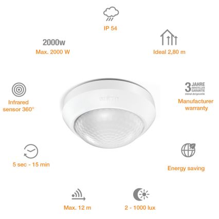 STEINEL 006532 - Utomhus rörelsesensor IS360-3 vit IP54
