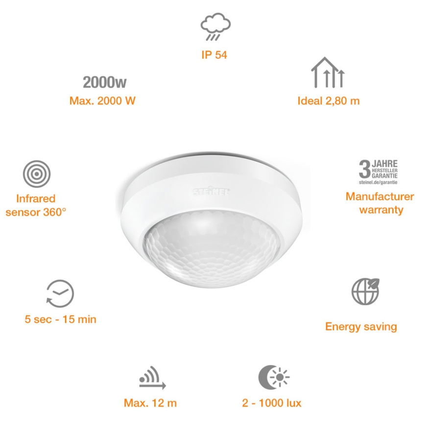 STEINEL 006532 - Utomhus rörelsesensor IS360-3 vit IP54