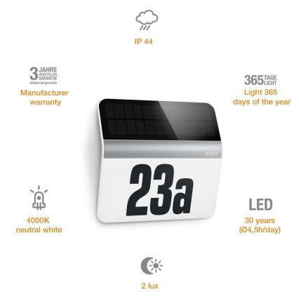 STEINEL 007140 - LED Sollampa husnummer Sollampa LH-N LED/0,03W rostfritt stål IP44