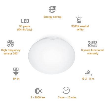 STEINEL 035105 - LED Badrumsbelysning med sensor RS 16 LED/9,5W/230V IP44