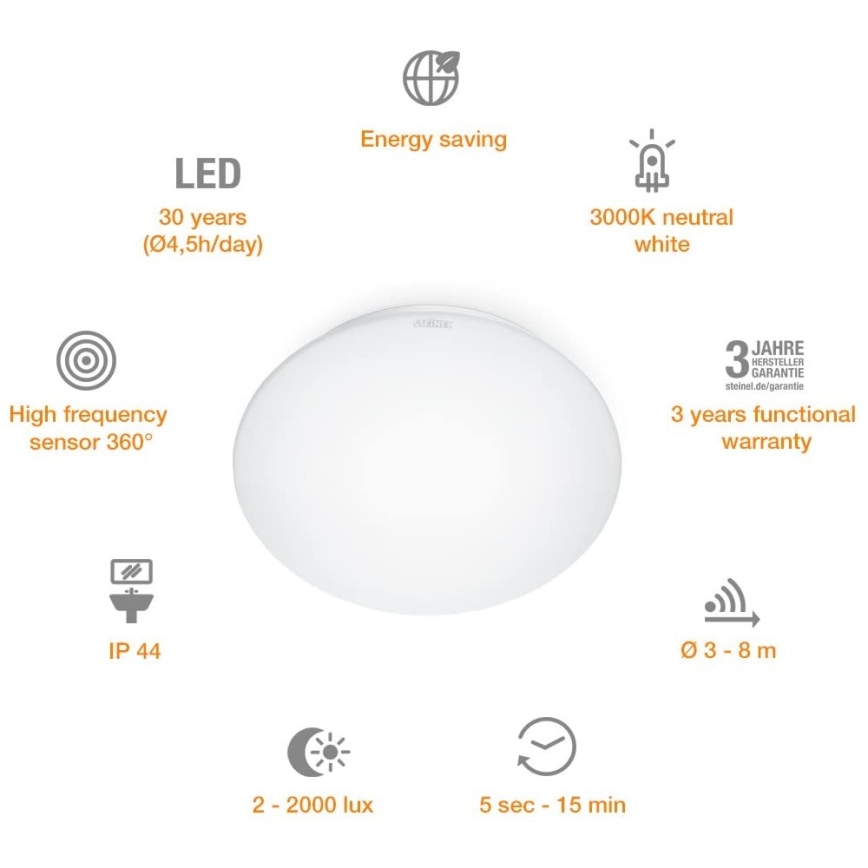 STEINEL 035105 - LED Badrumsbelysning med sensor RS 16 LED/9,5W/230V IP44