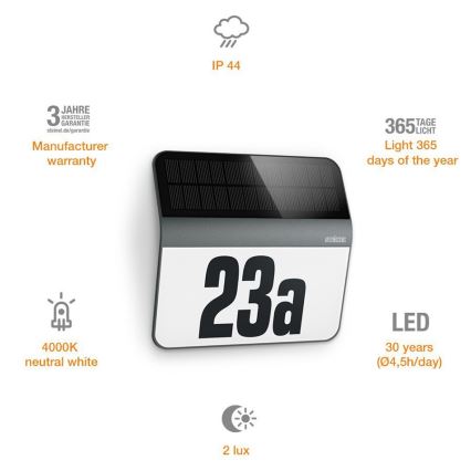 STEINEL 035730 - LED husnummer med solceller XSolar LH-N LED/0,03W IP44