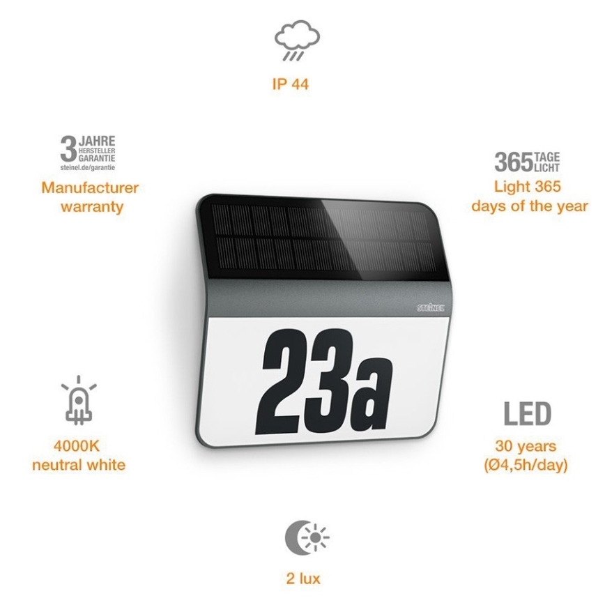STEINEL 035730 - LED husnummer med solceller XSolar LH-N LED/0,03W IP44