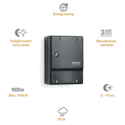 STEINEL 550318 - Skymningsbrytare NightMatic 2000 svart IP54