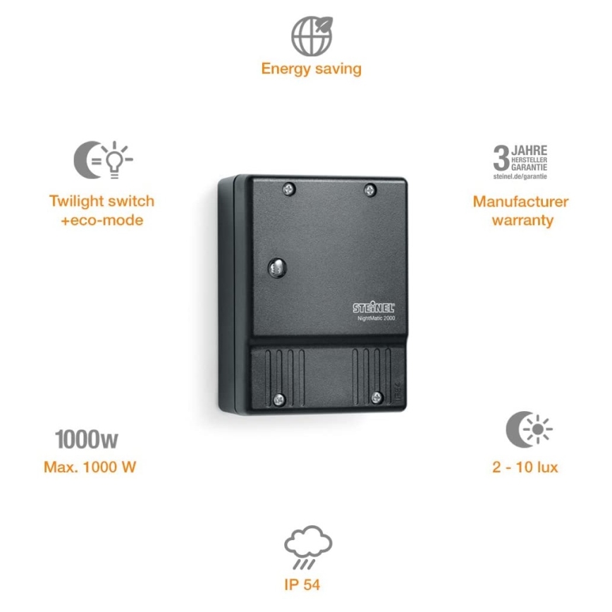 STEINEL 550318 - Skymningsbrytare NightMatic 2000 svart IP54