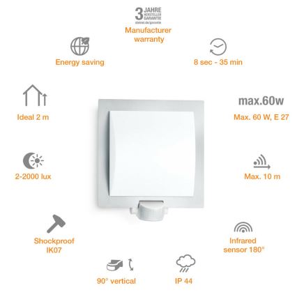 Steinel 566814 – Utomhus Vägg Sensor ljus 1×E27/60W/240V L 20 S IP44