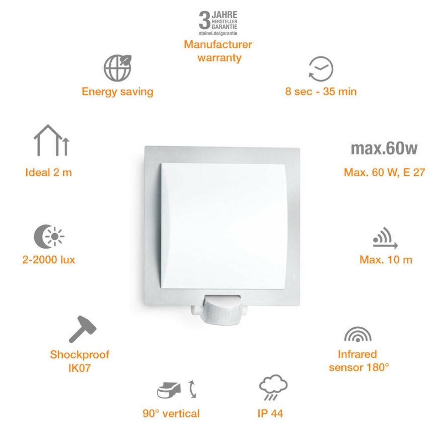 Steinel 566814 – Utomhus Vägg Sensor ljus 1×E27/60W/240V L 20 S IP44