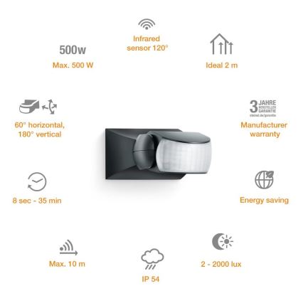 STEINEL 600419 - IS-1 Infraröd sensor för utomhusbruk svart IP54