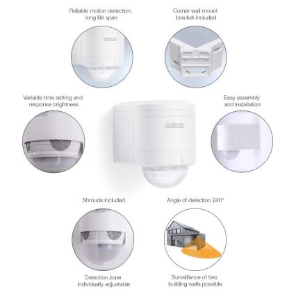 STEINEL 602819 - Utomhus infraröd Vägg sensor IS240 vit IP54