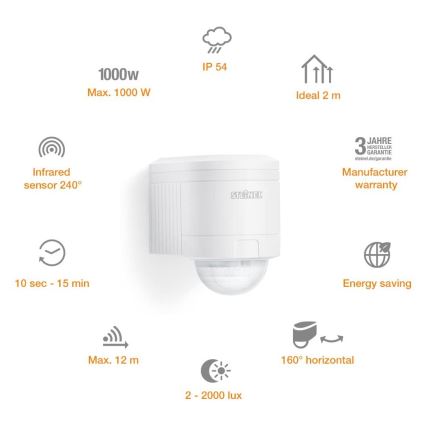 STEINEL 602819 - Utomhus infraröd Vägg sensor IS240 vit IP54