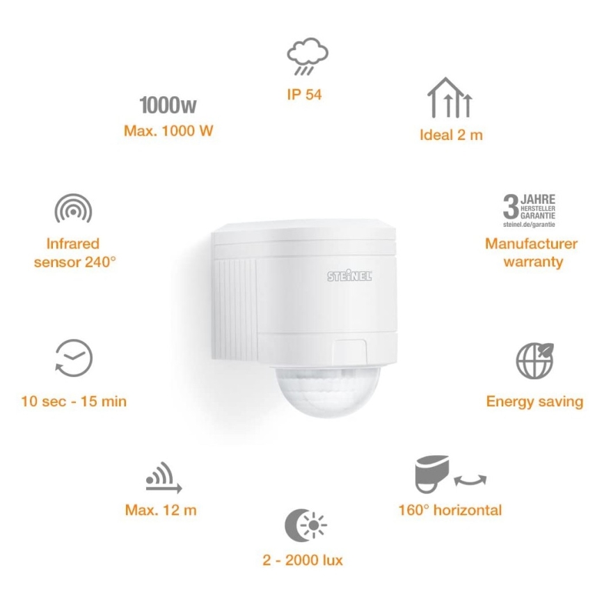 STEINEL 602819 - Utomhus infraröd Vägg sensor IS240 vit IP54