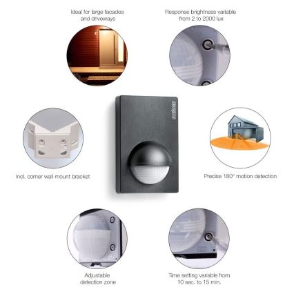 STEINEL 603113 - Utomhuslampa med rörelsesensor IS 180-2 svart IP54