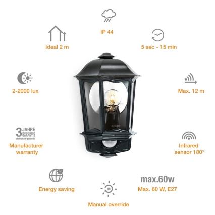 Steinel 644413 - Utomhusbelysning med sensor L 190 S 1xE27/100W/230V IP44