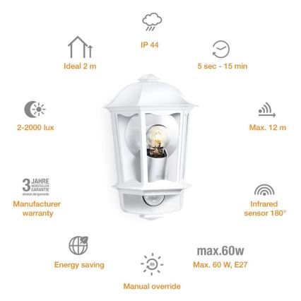 Steinel 644512 - Utomhusbelysning med sensor L 190 S 1xE27/100W/230V IP44
