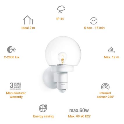 Steinel 657413 - Utomhusbelysning med sensor L 115 S 1xE27/60W/230V IP44
