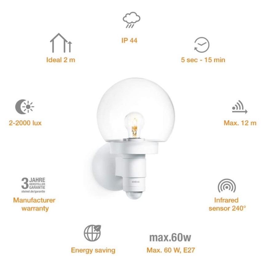 Steinel 657413 - Utomhusbelysning med sensor L 115 S 1xE27/60W/230V IP44