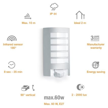 Steinel 657918 - Utomhusbelysning med sensor L12S 1xE27/60W/230V IP44