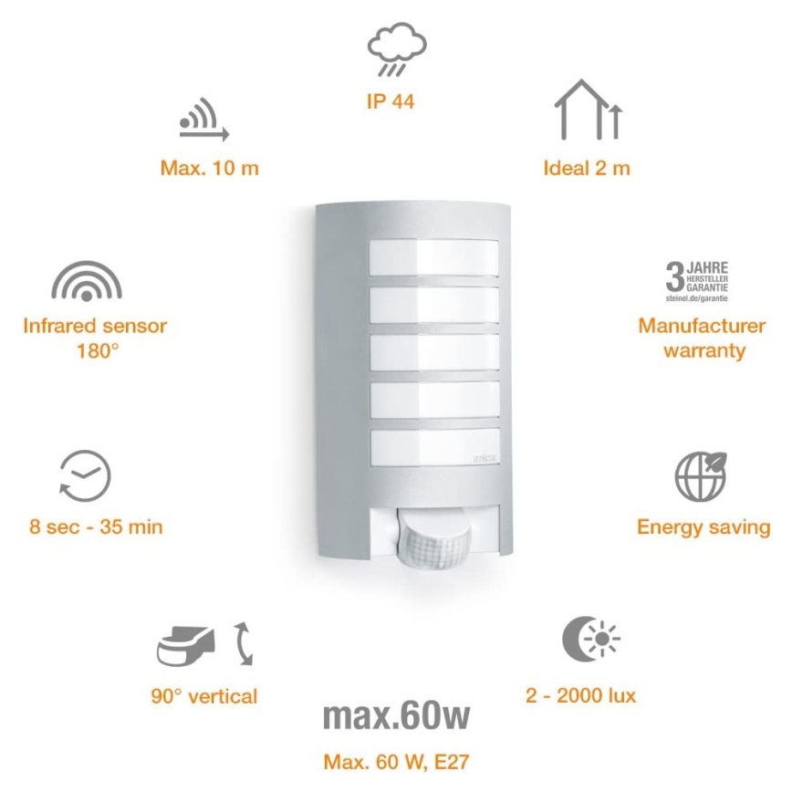 Steinel 657918 - Utomhusbelysning med sensor L12S 1xE27/60W/230V IP44