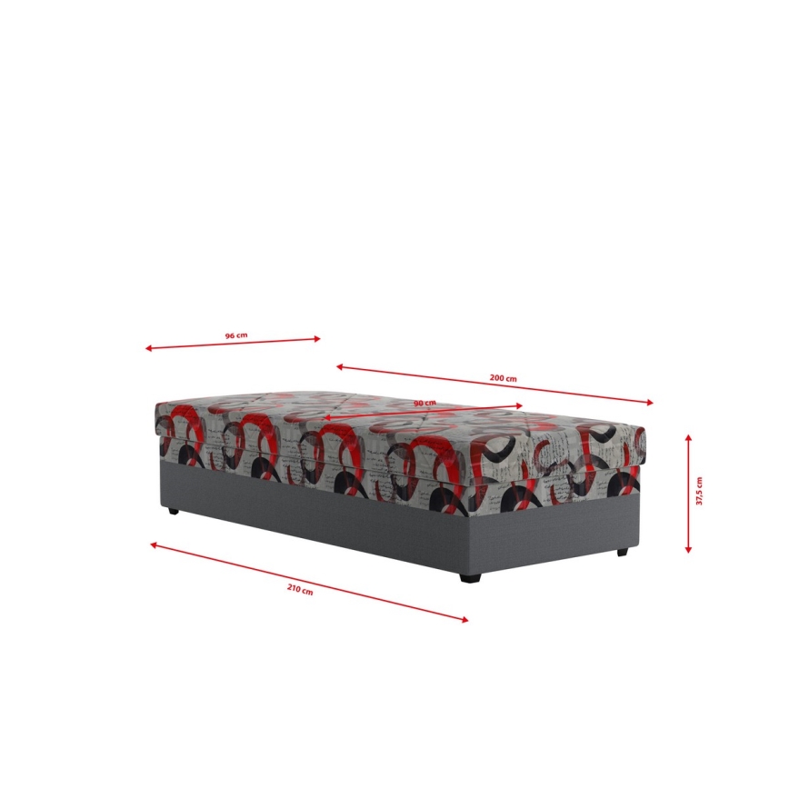 Stoppad enkelsäng med förvaring ESTEL 90x200 cm grå