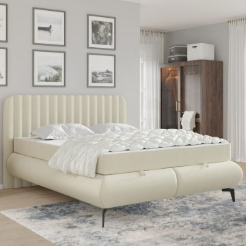 Stoppad säng ALEXA 180x200 cm med madrasser och förvaringsutrymme, beige