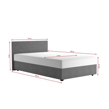 Stoppad säng DARIA 120x200 cm med förvaring och madrass, grå