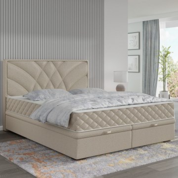 Stoppad säng GINA 160x200 cm med inkluderade madrasser och rymligt förvaringsutrymme, beige