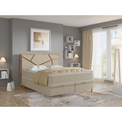 Upphöjd säng med madrasser och förvaringsutrymme NAOMI 180x200 cm beige