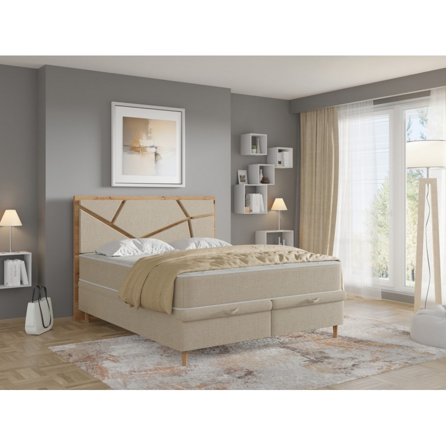 Upphöjd säng med madrasser och förvaringsutrymme NAOMI 180x200 cm beige