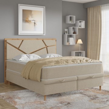 Stoppad säng NAOMI 160x200 cm i beige med madrasser och förvaringsutrymme