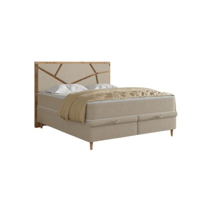 Stoppad säng NAOMI 160x200 cm i beige med madrasser och förvaringsutrymme