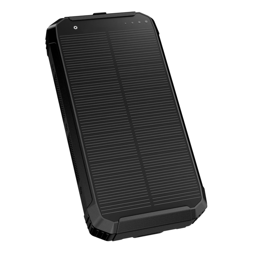Strömbank med LED-ljus, trådlös laddning och solpanel Power Delivery 15W/10000 mAh svart
