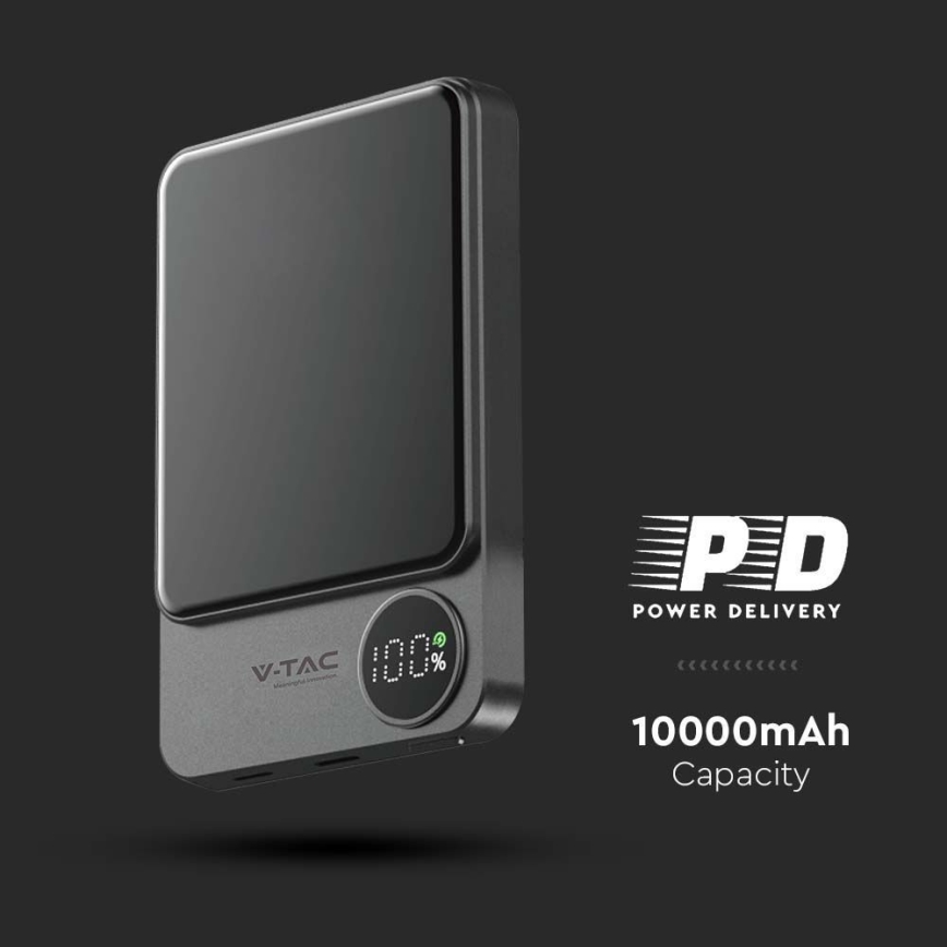 Strömbank med magnetisk display Power Delivery 10000mAh/20W/5V svart