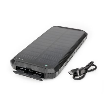 Strömbank med LED-ljus, trådlös laddning och solpanel Power Delivery 15W/10000 mAh svart