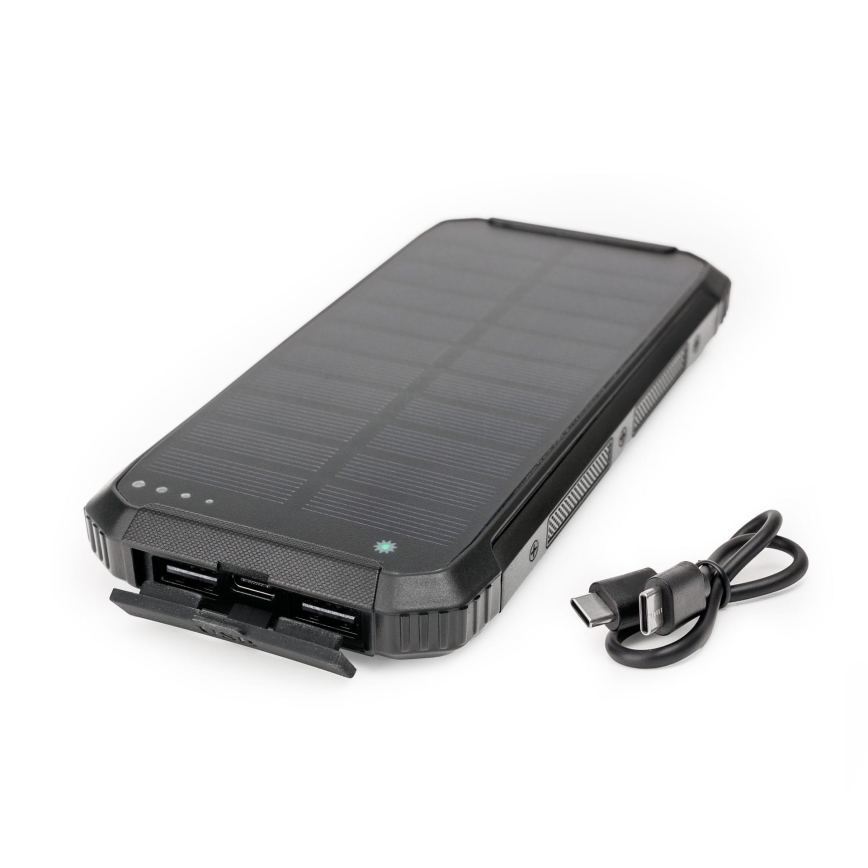 Strömbank med LED-ljus, trådlös laddning och solpanel Power Delivery 15W/10000 mAh svart