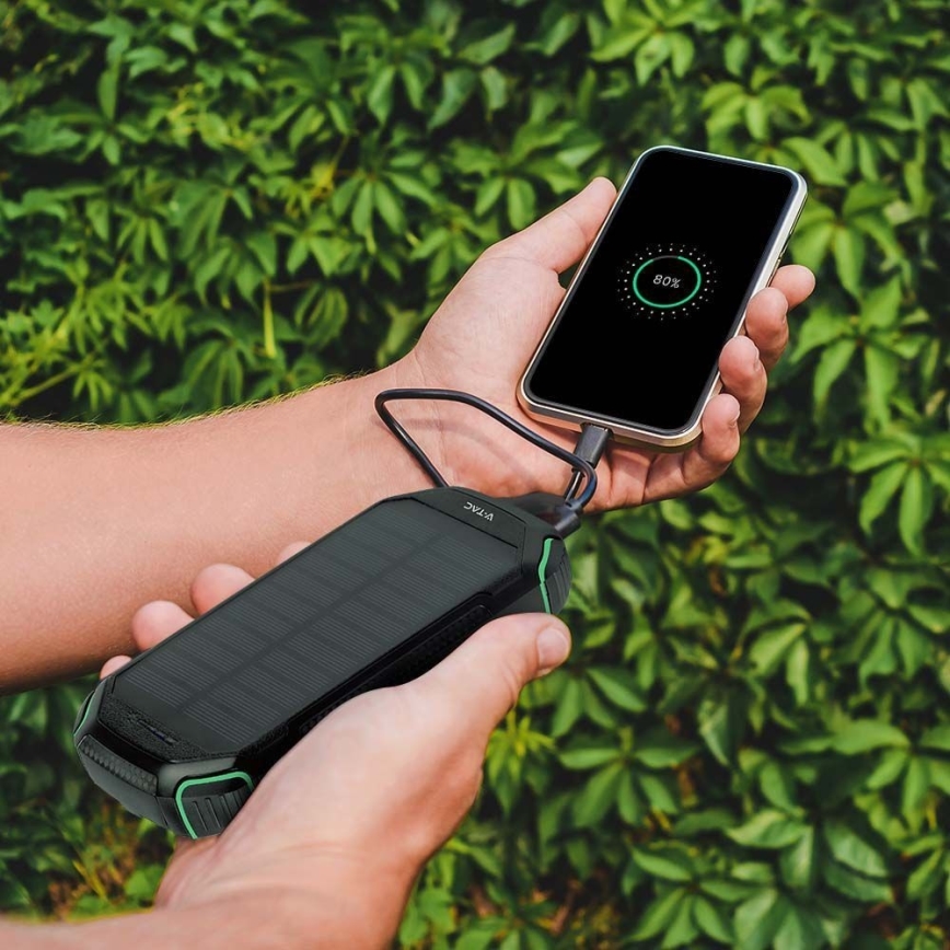 Strömbank solcell med ficklampa Power Delivery 30000mAh/20W/5V svart