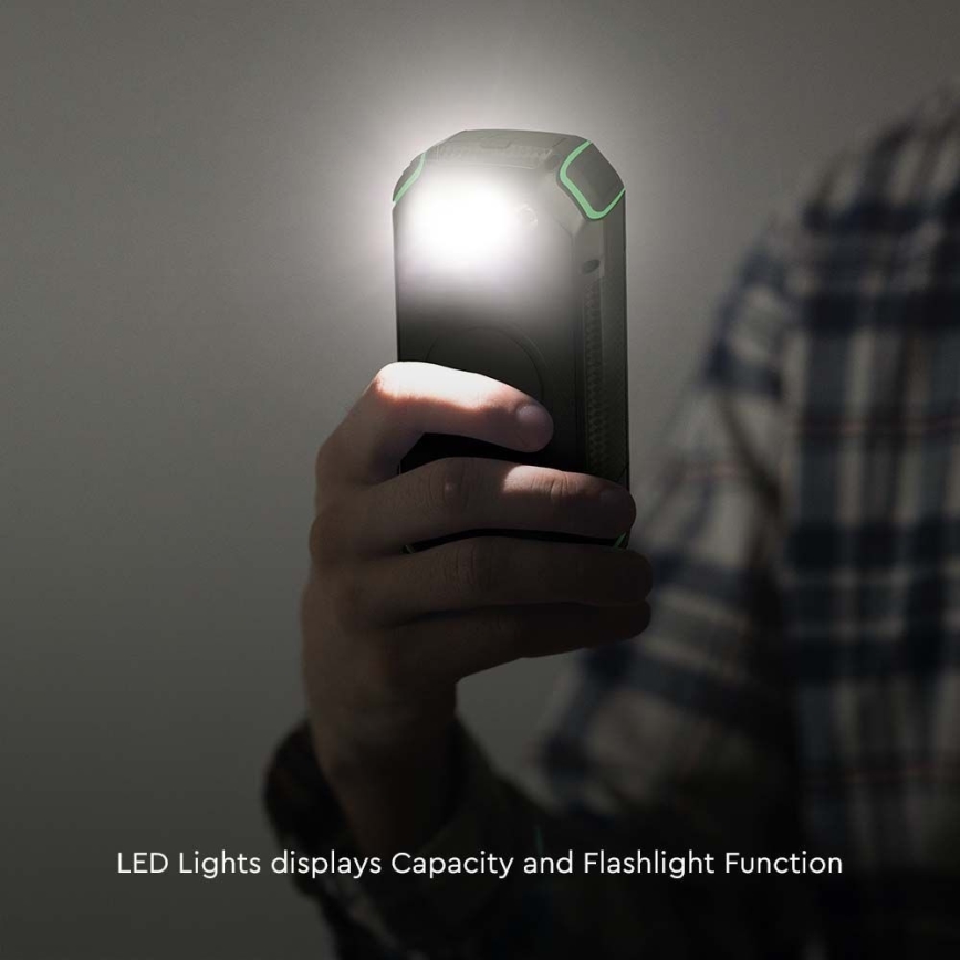 Strömbank solcell med ficklampa Power Delivery 30000mAh/20W/5V svart