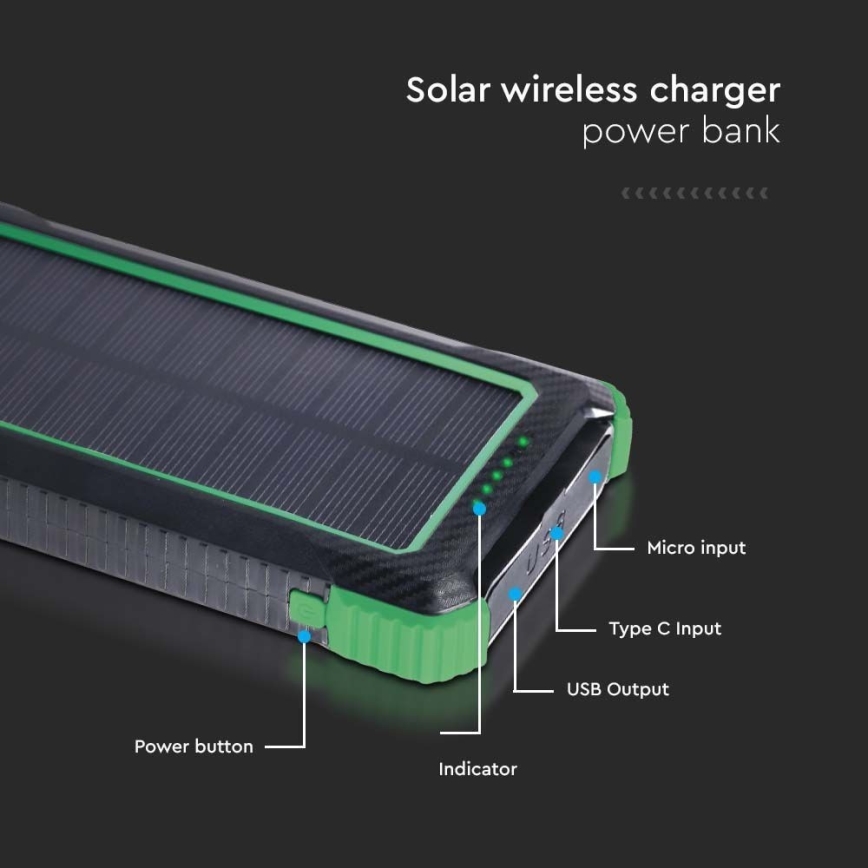 Strömbank solcell Power Delivery 10000mAh/10W/5V svart