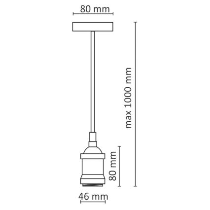 Strömkabel 1xE27/20W/230V skinande krom