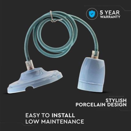 Strömkabel 1xE27/60W/230V blå/porslin
