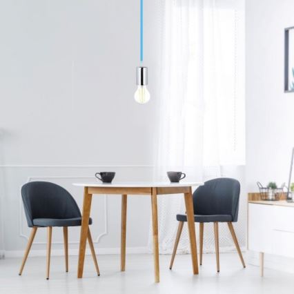 Strömkabel 1xE27/60W/230V blå/skinande krom