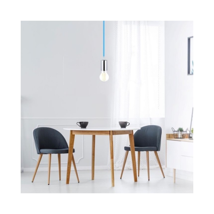 Strömkabel 1xE27/60W/230V blå/skinande krom