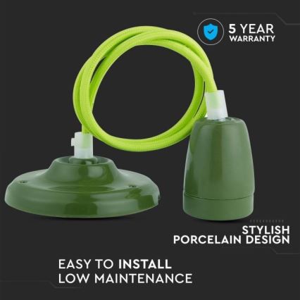Strömkabel 1xE27/60W/230V grön/porslin