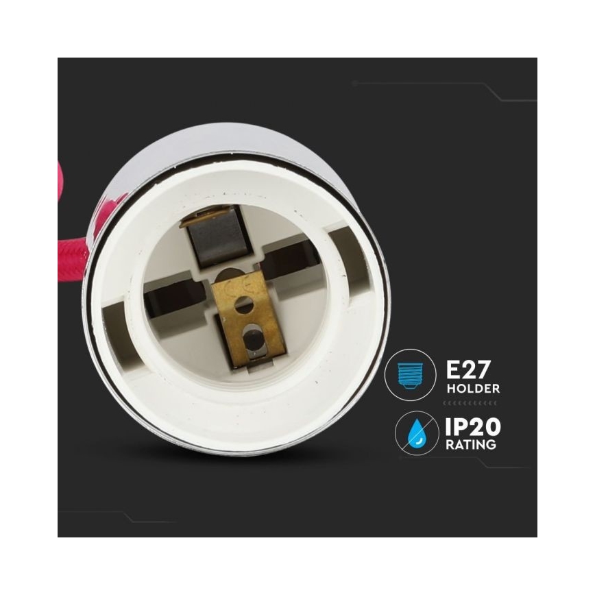 Strömkabel 1xE27/60W/230V mörkrosa/skinande krom