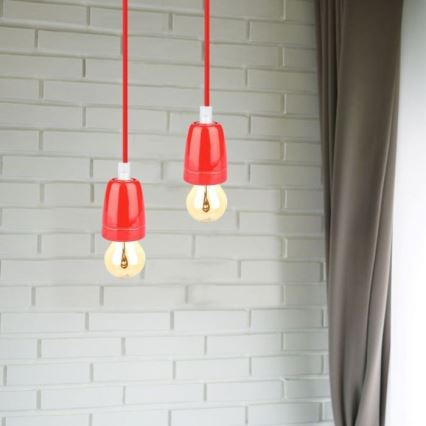 Strömkabel 1xE27/60W/230V röd/porslin
