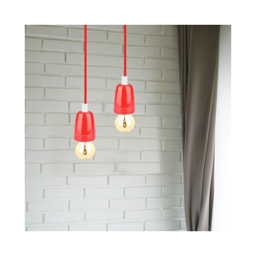 Strömkabel 1xE27/60W/230V röd/porslin