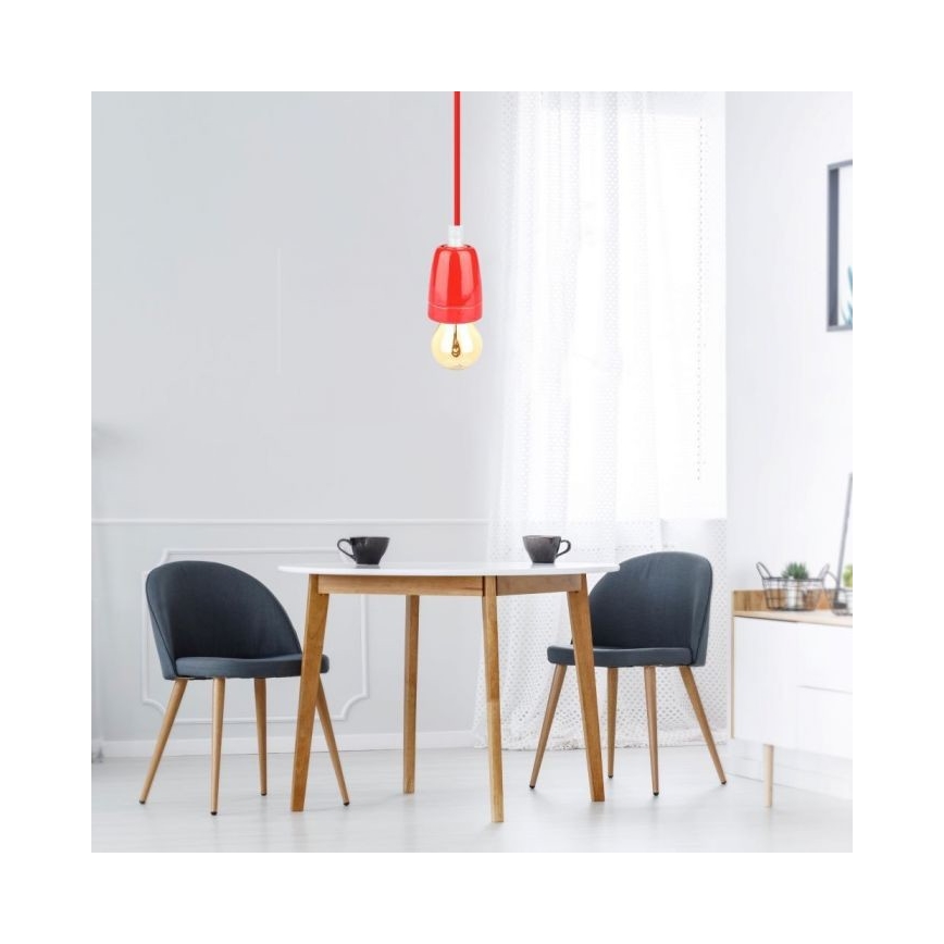Strömkabel 1xE27/60W/230V röd/porslin