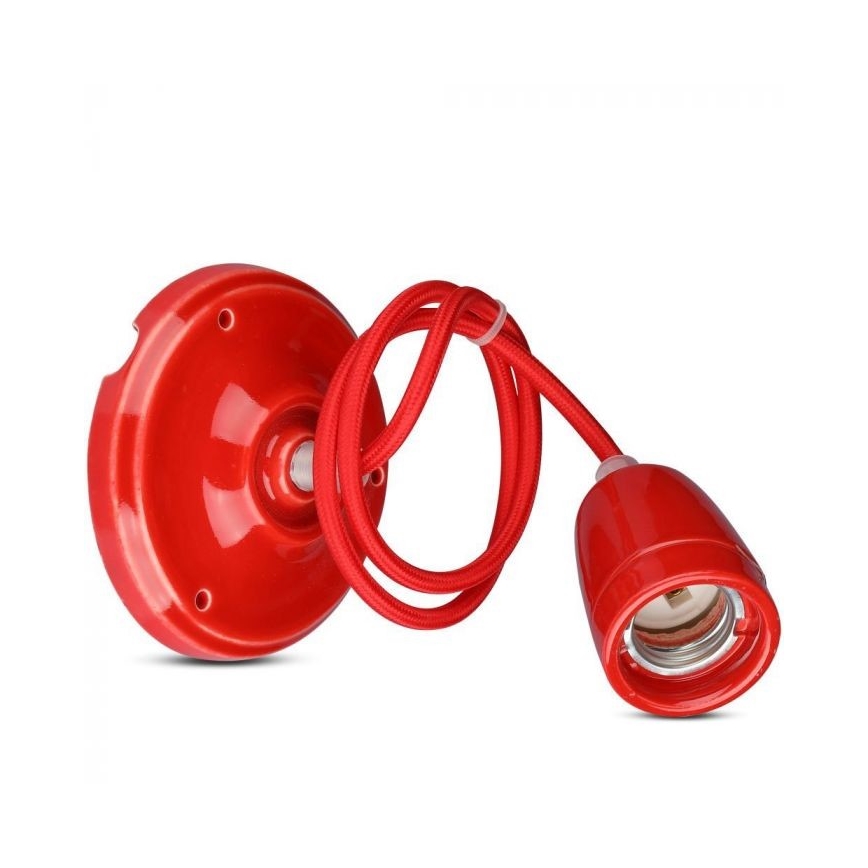 Strömkabel 1xE27/60W/230V röd/porslin
