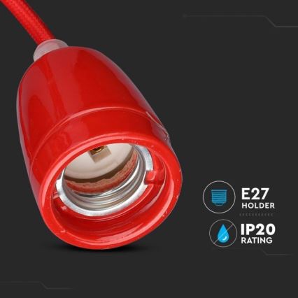 Strömkabel 1xE27/60W/230V röd/porslin