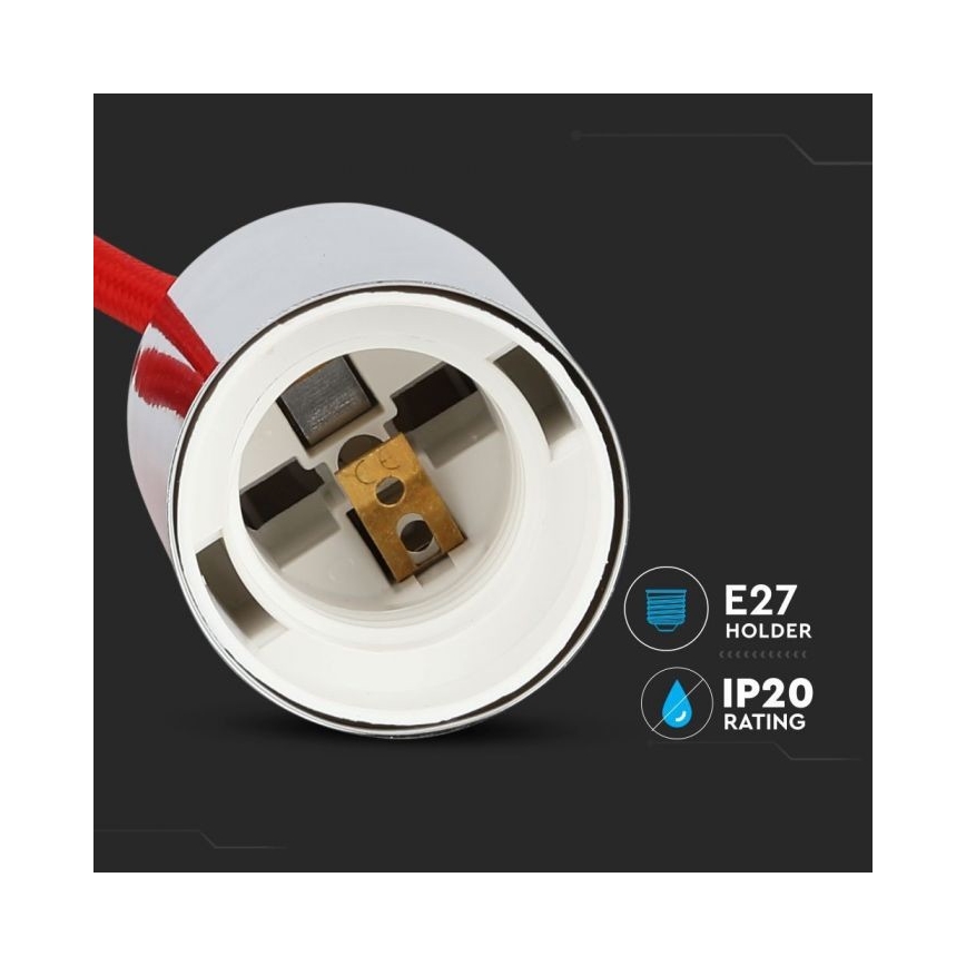 Strömkabel 1xE27/60W/230V röd/skinande krom